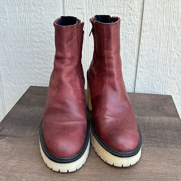 Free People James Leather Chelsea Boot cherry chocolate platform heel boots 37.5 - Picture 7 of 16